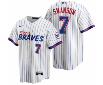 Men's Atlanta Braves #7 Dansby Swanson White 2021 City Connect Stitched Jersey