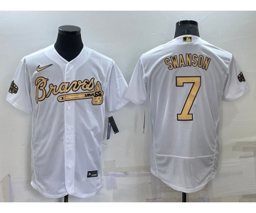 Men's Atlanta Braves #7 Dansby Swanson White 2022 All Star Stitched Flex Base Nike Jersey