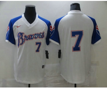 Men's Atlanta Braves #7 Dansby Swanson White Stitched MLB Throwback Nike Jersey
