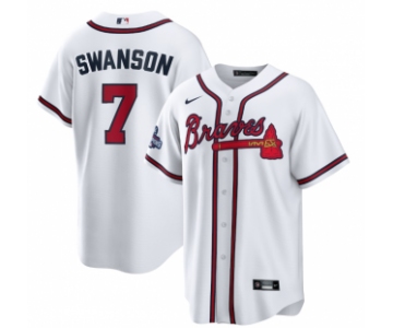 Men's White Atlanta Braves #7 Dansby Swanson 2021 World Series Champions Cool Base Stitched Jersey