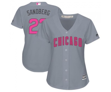 Cubs #23 Ryne Sandberg Grey Mother's Day Cool Base Women's Stitched Baseball Jersey