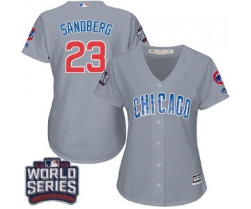 Cubs #23 Ryne Sandberg Grey Road 2016 World Series Bound Women's Stitched MLB Jersey