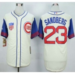 Men's Chicago Cubs #23 Ryne Sandberg Cream With Blue 1942 Turn Back The Clock Jersey