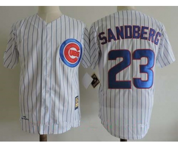 Men's Chicago Cubs #23 Ryne Sandberg White 1990 Throwback Cooperstown Collection Stitched MLB Mitchell & Ness Jersey