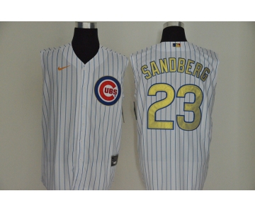 Men's Chicago Cubs #23 Ryne Sandberg White Gold 2020 Cool and Refreshing Sleeveless Fan Stitched MLB Nike Jersey