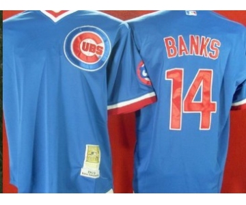 Chicago Cubs #14 Ernie Banks 1984 Blue Throwback Jersey