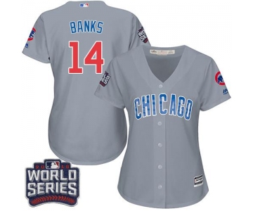 Cubs #14 Ernie Banks Grey Road 2016 World Series Bound Women's Stitched MLB Jersey