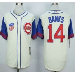 Men's Chicago Cubs #14 Ernie Banks Cream With Blue 1942 Turn Back The Clock Jersey