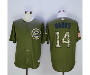 Men's Chicago Cubs #14 Ernie Banks Retired Green Salute to Service Cool Base Baseball Jersey