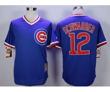 Men's Chicago Cubs #12 Kyle Schwarber Blue Throwback Jersey