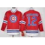 Men's Chicago Cubs #12 Kyle Schwarber Red Long Sleeve Baseball Jersey