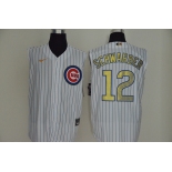 Men's Chicago Cubs #12 Kyle Schwarber White Gold 2020 Cool and Refreshing Sleeveless Fan Stitched MLB Nike Jersey