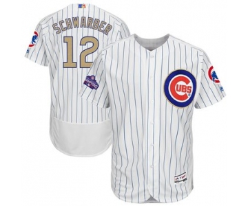 Men's Chicago Cubs #12 Kyle Schwarber White World Series Champions Gold Stitched MLB Majestic 2017 Flex Base Jersey