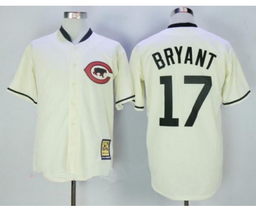 Men's Chicago Cubs 17 Kris Bryant Cream Turn Back the Clock Stitched MLB Majestic Cooperstown Collection Jersey