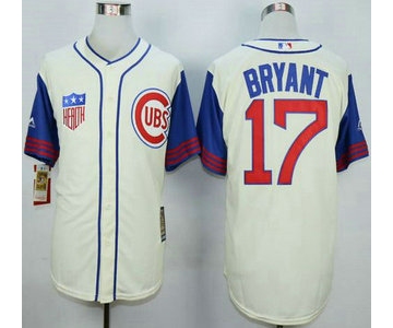 Men's Chicago Cubs #17 Kris Bryant Cream With Blue 1942 Turn Back The Clock Jersey