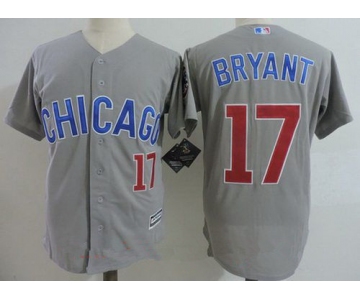 Men's Chicago Cubs #17 Kris Bryant Gray Road with Small Number Stitched MLB Majestic Cool Base Jersey
