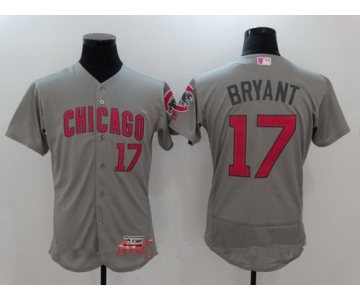 Men's Chicago Cubs #17 Kris Bryant Gray With Pink Mother's Day Stitched MLB Majestic Flex Base Jersey