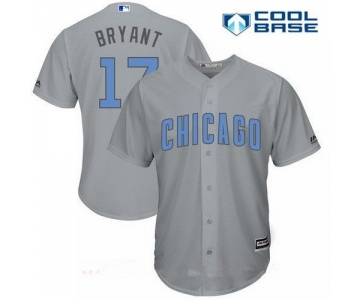 Men's Chicago Cubs #17 Kris Bryant Gray with Baby Blue Father's Day Stitched MLB Majestic Cool Base Jersey