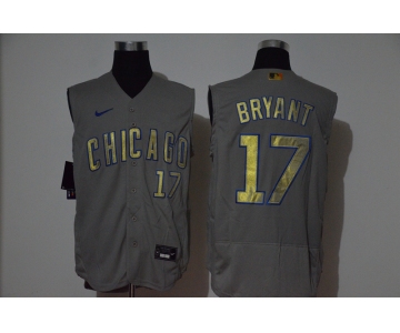 Men's Chicago Cubs #17 Kris Bryant Grey Gold 2020 Cool and Refreshing Sleeveless Fan Stitched Flex Nike Jersey
