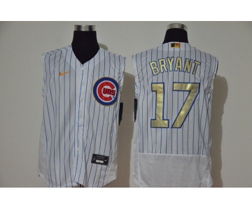 Men's Chicago Cubs #17 Kris Bryant White Gold 2020 Cool and Refreshing Sleeveless Fan Stitched Flex Nike Jersey