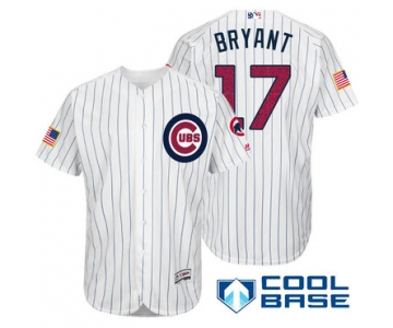 Men's Chicago Cubs #17 Kris Bryant White Stars & Stripes Fashion Independence Day Stitched MLB Majestic Cool Base Jersey