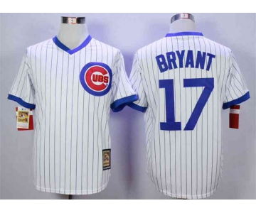 Men's Chicago Cubs #17 Kris Bryant White Throwback Jersey