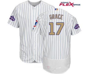 Men's Chicago Cubs #17 Mark Grace White World Series Champions Gold Stitched MLB Majestic 2017 Flex Base Jersey