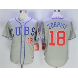 Men's Chicago Cubs #18 Ben Zobrist Grey Cool Base Jersey