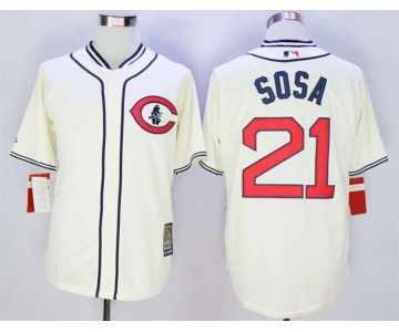 Men's Chicago Cubs #21 Sammy Sosa Cream 1929 Turn Back The Clock Jersey
