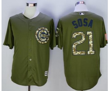 Men's Chicago Cubs #21 Sammy Sosa Olive Green New Cool Base Jersey