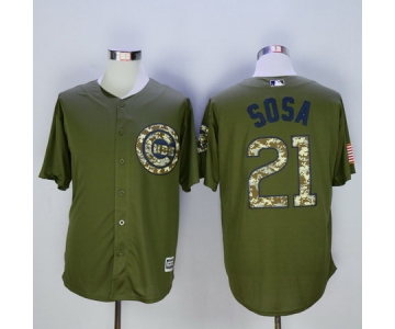 Men's Chicago Cubs #21 Sammy Sosa Retired Green Salute to Service Cool Base Baseball Jersey