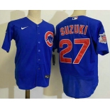 Men's Chicago Cubs #27 Seiya Suzuki Blue Stitched MLB Flex Base Nike Jersey