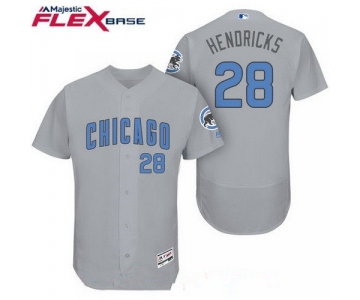 Men's Chicago Cubs #28 Kyle Hendricks Gray with Baby Blue Father's Day Stitched MLB Majestic Flex Base Jersey