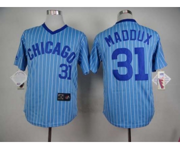 Men's Chicago Cubs #31 Greg Maddux 1988 Light Blue Majestic Jersey
