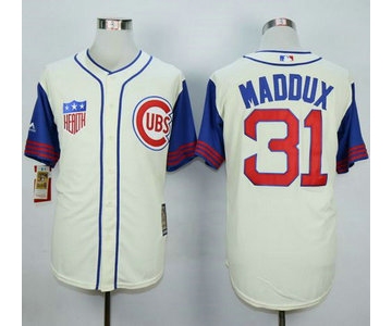 Men's Chicago Cubs #31 Greg Maddux Cream With Blue 1942 Turn Back The Clock Jersey