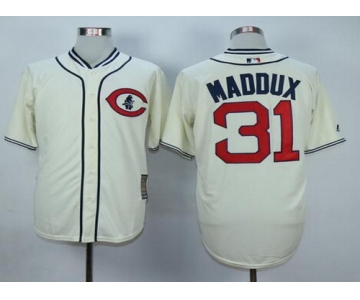 Men's Chicago Cubs #31 Greg Maddux Retired Cream 1929 Majestic Cooperstown Collection Throwback Jersey