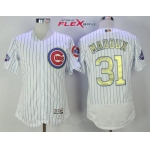 Men's Chicago Cubs #31 Greg Maddux White World Series Champions Gold Stitched MLB Majestic 2017 Flex Base Jersey