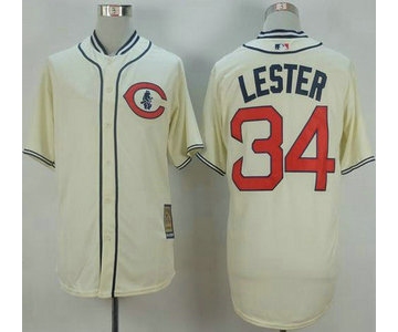 Men's Chicago Cubs #34 Jon Lester Cream 1929 Turn Back The Clock Jersey