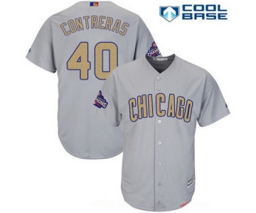 Men's Chicago Cubs #40 Willson Contreras Gray World Series Champions Gold Stitched MLB Majestic 2017 Cool Base Jersey