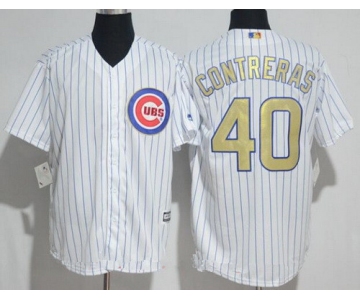 Men's Chicago Cubs #40 Willson Contreras White World Series Champions Gold Stitched MLB Majestic 2017 Cool Base Jersey