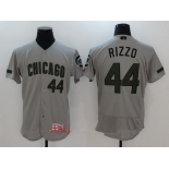 Men's Chicago Cubs #44 Anthony Rizzo Gray with Green Memorial Day Stitched MLB Majestic Flex Base Jersey