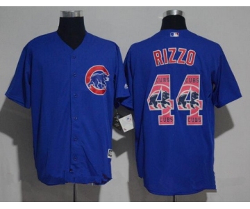 Men's Chicago Cubs #44 Anthony Rizzo Royal Blue Team Logo Ornamented Stitched MLB Majestic Cool Base Jersey