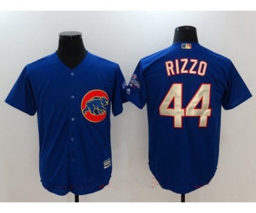 Men's Chicago Cubs #44 Anthony Rizzo Royal Blue World Series Champions Gold Stitched MLB Majestic 2017 Cool Base Jersey