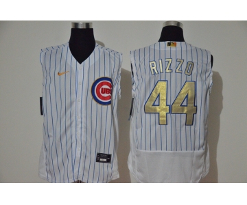 Men's Chicago Cubs #44 Anthony Rizzo White Gold 2020 Cool and Refreshing Sleeveless Fan Stitched Flex Nike Jersey