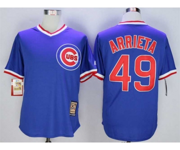 Men's Chicago Cubs #49 Jake Arrieta Blue Throwback Jersey