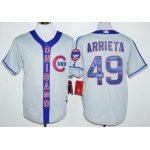Men's Chicago Cubs #49 Jake Arrieta Gray CHICAGO 2016 Retro Baseball Jersey