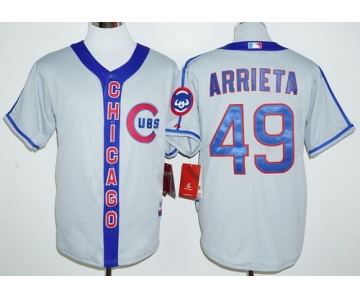 Men's Chicago Cubs #49 Jake Arrieta Gray CHICAGO 2016 Retro Baseball Jersey
