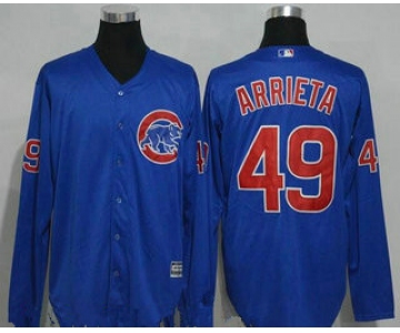 Men's Chicago Cubs #49 Jake Arrieta Royal Blue Long Sleeve Stitched MLB Majestic Cool Base Jersey