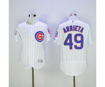 Men's Chicago Cubs #49 Jake Arrieta White Home 100th Anniversary 2016 Flexbase Majestic Baseball Jersey