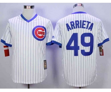 Men's Chicago Cubs #49 Jake Arrieta White Throwback Jersey
